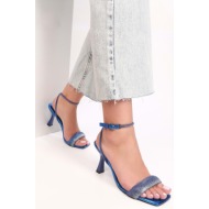  shoeberry women`s bella sax blue metallic single strap heeled shoes
