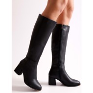  shoeberry women`s kiella black skin heeled boots, black skin