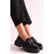  shoeberry women`s rex black patent leather thick sole buckled loafers black patent leather.