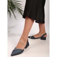  shoeberry women`s tue navy blue satin with stones heeled shoes