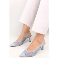 shoeberry women`s rella baby blue mesh stiletto heel shoes.