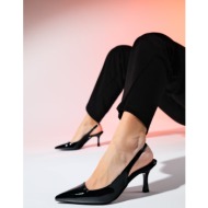 luvishoes flem black patent leather women`s pointed toe open back thin heel shoes