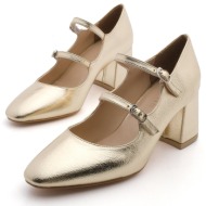  marjin women`s chunky heel double strap classic heel shoes asney gold