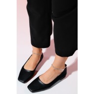  luvishoes pohan black skin stone detailed women`s flat shoes