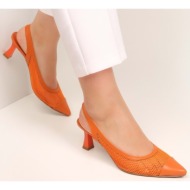  shoeberry women`s rella orange mesh stiletto heel shoes