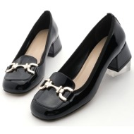  marjin women`s chunky heel buckled flat toe classic heeled shoes alesa black patent leather