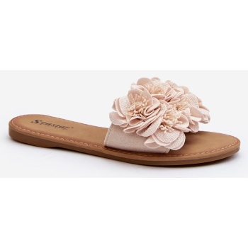 women`s slippers with flowers beige σε προσφορά