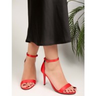  shoeberry women`s tulipa red satin single strap heeled shoes