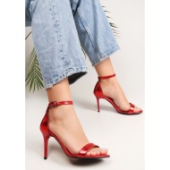 shoeberry women`s dianthus red metallic single band heels.