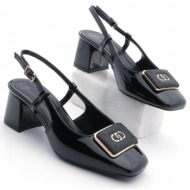  marjin women`s buckled open back scarf flat toe classic heeled shoes leris black patent leather