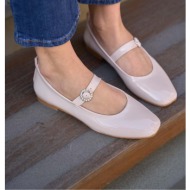  madamra cream patent leather women`s flat toe single band flat shoes