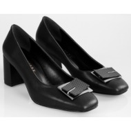  shoeberry women`s lorenzo black skin buckle heeled shoes