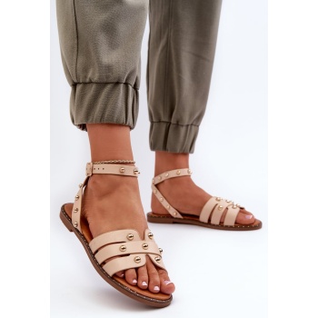 beige women`s decorated flat sandals by σε προσφορά