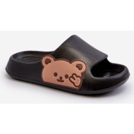  lightweight foam slippers with teddy bear, black relif