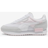 puma future rider q women`s pink and white sneakers with leather details - women`s