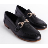 capone outfitters women`s black genuine leather loafer with gold buckle