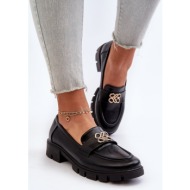  elegant women`s loafers with gold trim, black tosisa