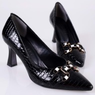  shoeberry women`s sadie black crocodile patent leather stiletto heel shoes