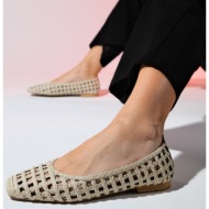  luvishoes arcola beige knitted patterned women`s flat shoes