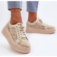  women`s lace sneakers on the s.barski platform beige
