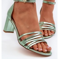  high-heeled sandals with straps, green enitia