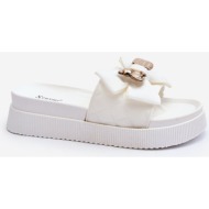  women`s slippers with bow and teddy bear, white katterina