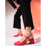  luvishoes medja women`s red skin open back chunky heel shoes