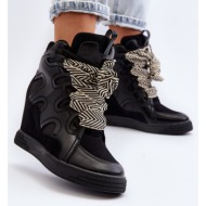  women`s wedge sneakers black leoppa
