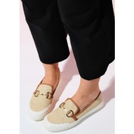  luvishoes barcelos women`s beige straw buckle loafer shoes