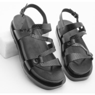  marjin women`s genuine leather high sole strappy daily sandals zines black
