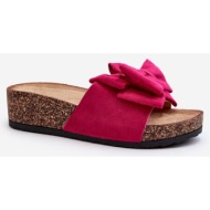  women`s slippers on a cork platform with a bow fuchsia tarena