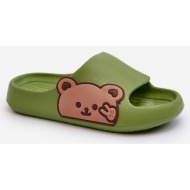  lightweight foam slippers with teddy bear, green relif