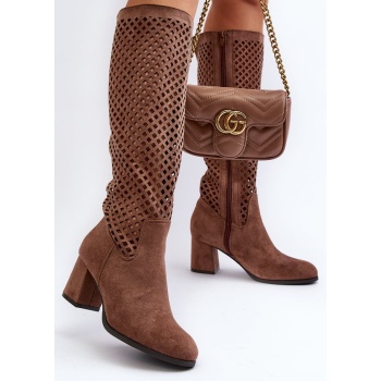 brown suede openwork high-heeled shoes σε προσφορά