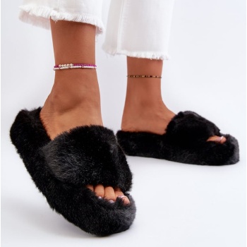 women`s fur slippers black stepia σε προσφορά