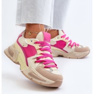  women`s sneakers with thick soles fuchsia peonema