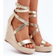  wedge sandals with gold salthe braid
