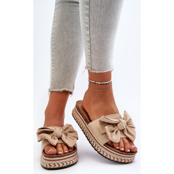 beige women`s platform slippers with