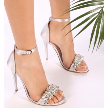 shoeberry women`s silver satin crystal σε προσφορά