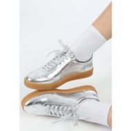  shoeberry women`s campues silver metallic flat sneakers