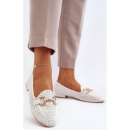  women`s flat-heeled loafers with embellishment, white iluvana