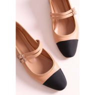  shoeberry women`s olidy nude two-colored belt, oval toe flats with nude skin.
