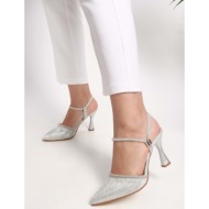  shoeberry women`s avril silver glittery stone heeled shoes