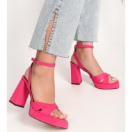  shoeberry women`s alisa fuchsia satin platform heels shoes