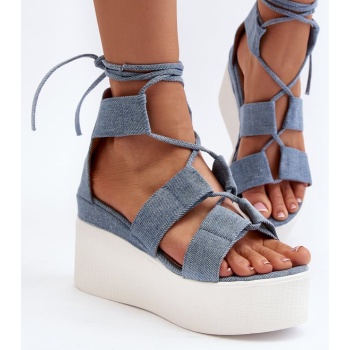 women`s denim knotted sandals blue σε προσφορά