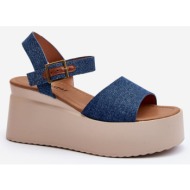  women`s blue denim wedge sandals by geferia