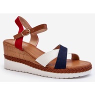  white and navy blue kioda wedge sandals with straps