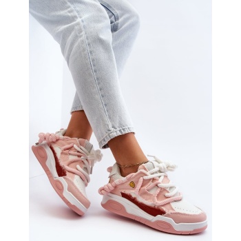 women`s sneakers with thick lacing pink