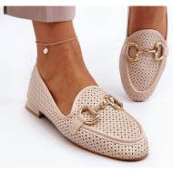  women`s flat-heeled loafers with embellishment, beige iluvana
