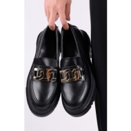  shoeberry women`s nemy black skin daily thick sole buckled loafer