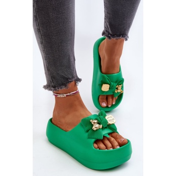 women`s foam slippers with bow, green σε προσφορά